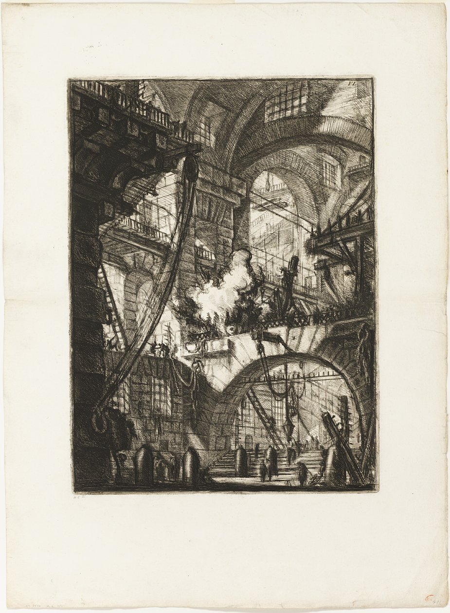 Dymiący ogień, płyta 6 z wyimaginowanych więzień autorstwa Giovanni Battista Piranesi