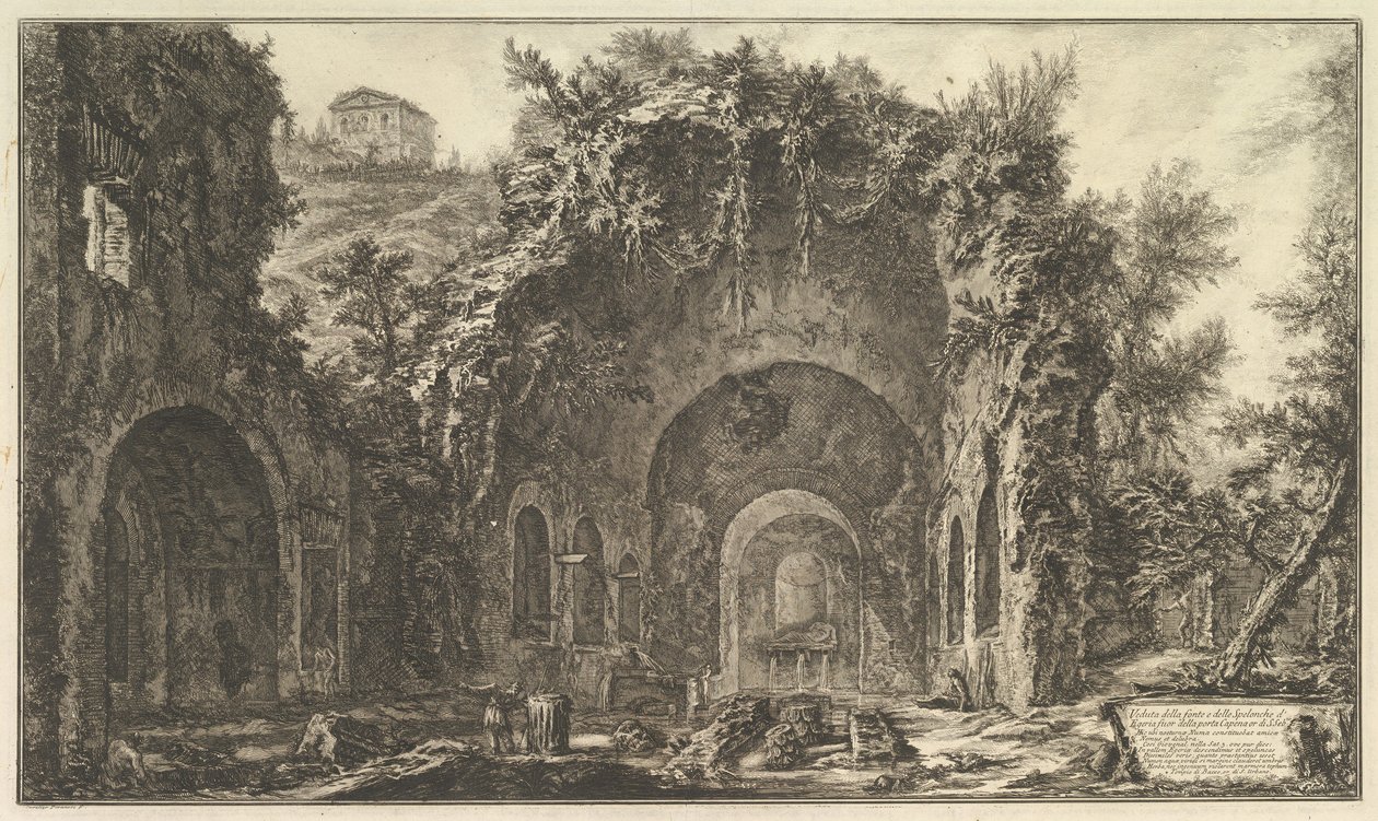 Tak zwana grota Egerii (Widok źródła i grot Egerii poza Porta Capena) autorstwa Giovanni Battista Piranesi