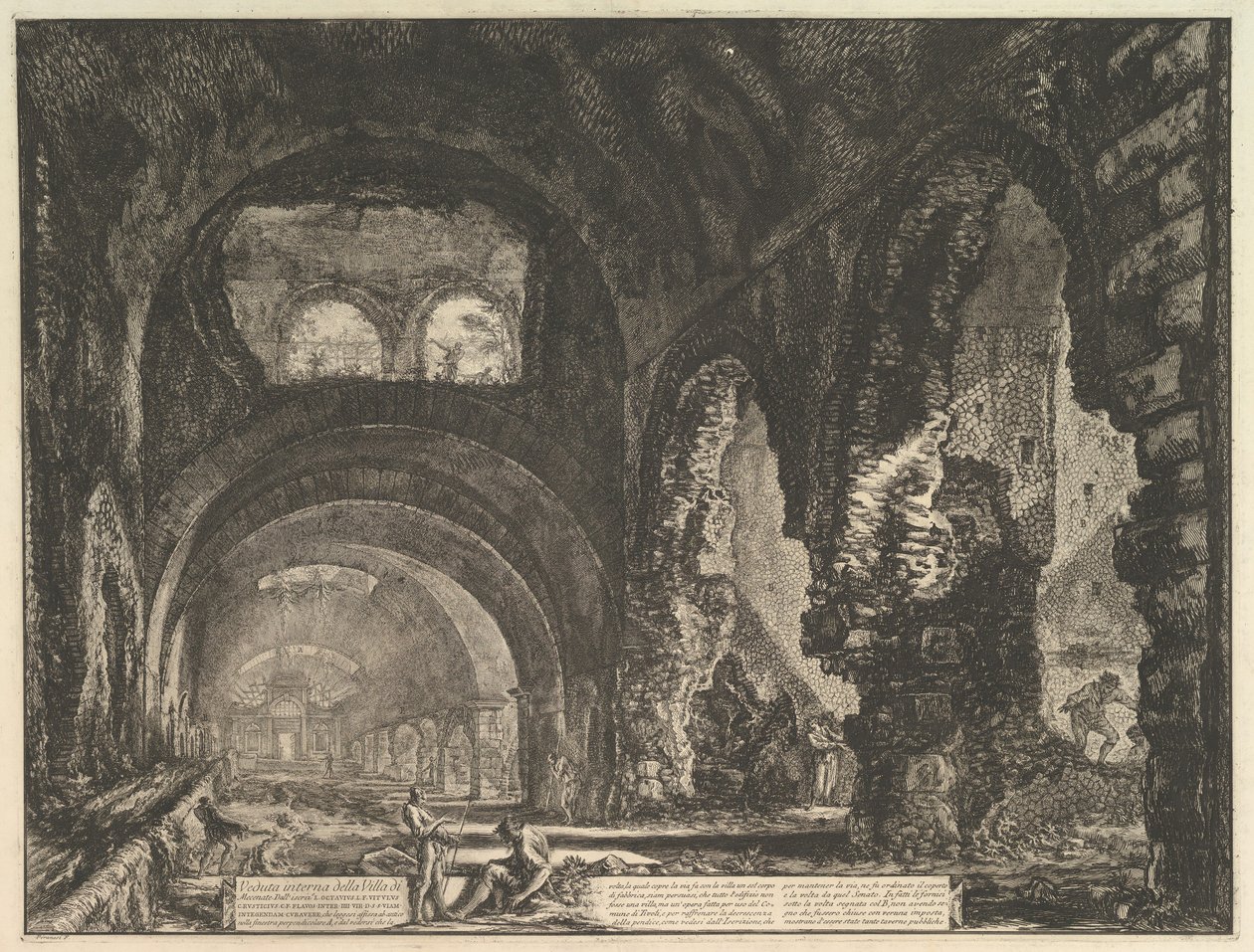 Tak zwana willa Mecenasa w Tivoli. Wnętrze z dwiema postaciami w otworze..., ca. 1764. autorstwa Giovanni Battista Piranesi