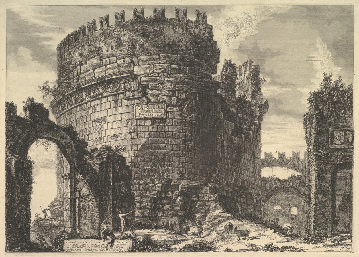 Grobowiec Caecylii Metelli, z Vedute di Roma Roman Views, ok. 1900 r. 1762. autorstwa Giovanni Battista Piranesi