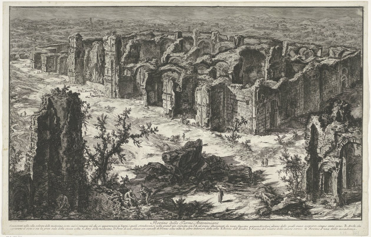 Thermen van Caracalla w Rzymie Ruiny Łazienek Antonińskich (tytuł na obiekcie) Gezichten op Rome (tytuł serii) Widoki Rzymu zaprojektowane i wyryte przez architekta Giambattistę Piranesiego Ve (nez) iano (tytuł serii) autorstwa Giovanni Battista Piranesi