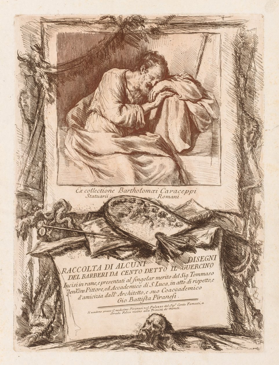 Strona tytułowa zbioru niektórych rysunków Barberiego z Cento Ietto il Gerucino, 1764. autorstwa Giovanni Battista Piranesi