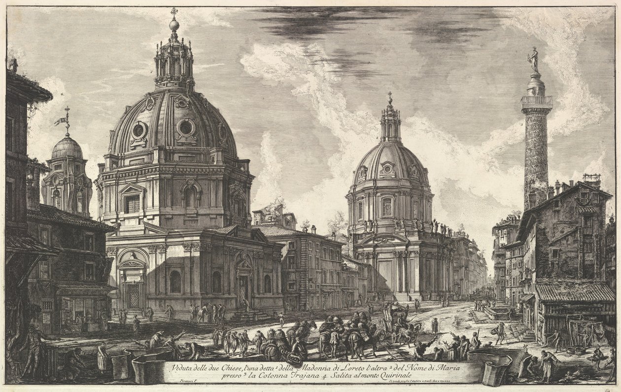 Dwa kościoły w pobliżu kolumny Trajansa, S. Maria di Loreto i Santissimo Nome di Maria Ve ..., ca. 1762. autorstwa Giovanni Battista Piranesi