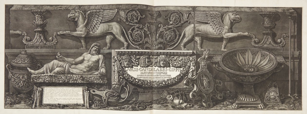 "Wazony, świeczniki, cysterny, sarkofagi...", strona tytułowa do tom. I autorstwa Giovanni Battista Piranesi