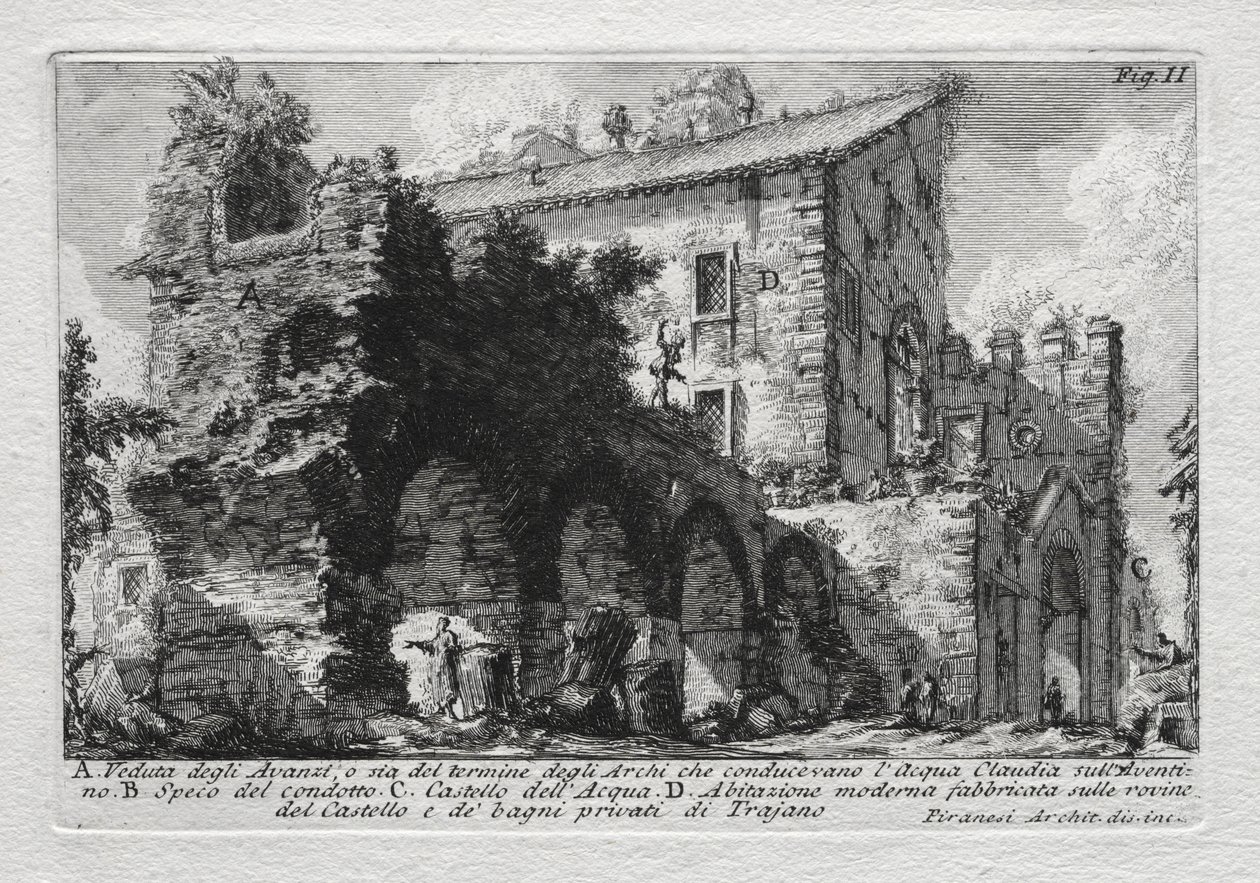 Widok resztek lub obu końców łuków prowadzących do Acqua Giulia autorstwa Giovanni Battista Piranesi