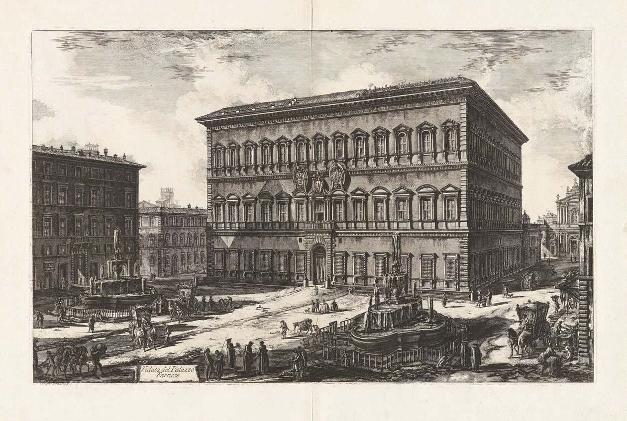 Widok na Palazzo Farnese (Widok na Palazzo Farnese), z Vedute di Roma (Widoki na Rzym) autorstwa Giovanni Battista Piranesi