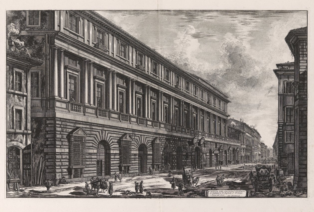 Widok Palazzo Stopani. Architektura Rafaela z Urbino, z Vedute di Roma (Widoki Rzymu) autorstwa Giovanni Battista Piranesi