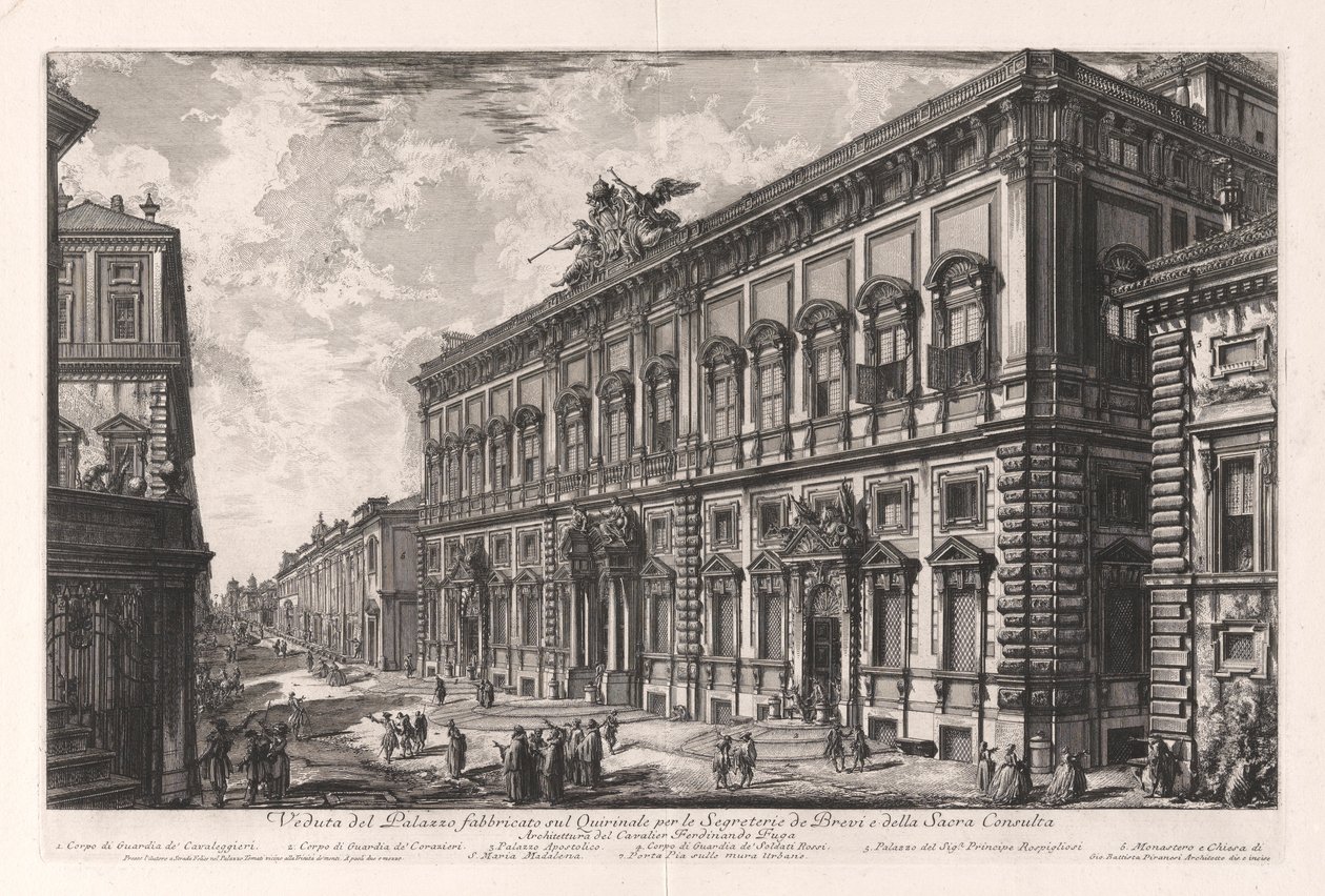 Widok Pałacu Zbudowanego na Kwirynale dla Sekretarza Briefów i Soboru Świętego), z Vedute di Roma (Widoki Rzymu) autorstwa Giovanni Battista Piranesi