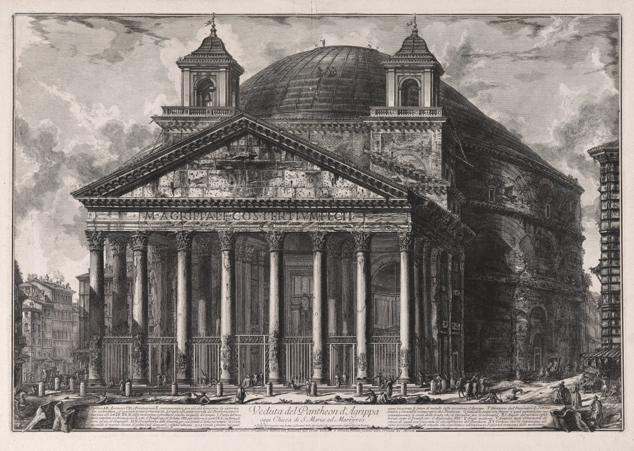 Widok Panteonu Agryppy, obecnie kościoła Santa Maria ad Martyres [w rzeczywistości Panteonu Hadriana], z Vedute di Roma (Widoki Rzymu) autorstwa Giovanni Battista Piranesi