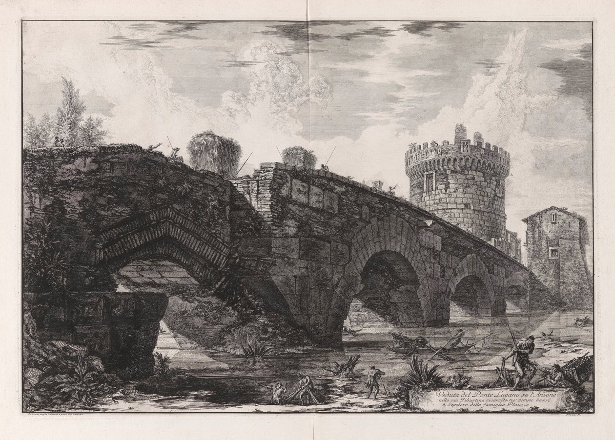 Widok na most Lugano na l autorstwa Giovanni Battista Piranesi