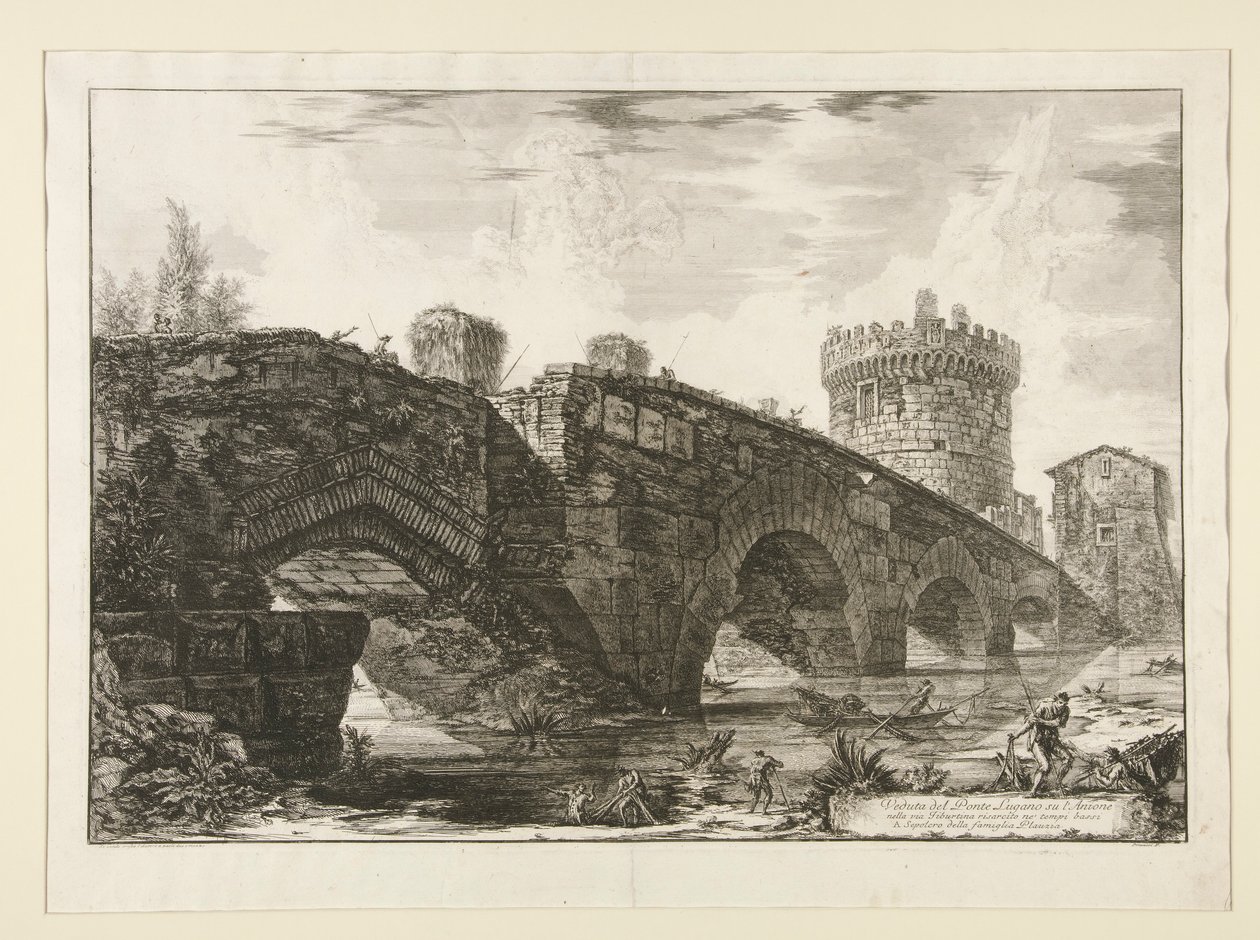 Widok na most Lugano na l autorstwa Giovanni Battista Piranesi