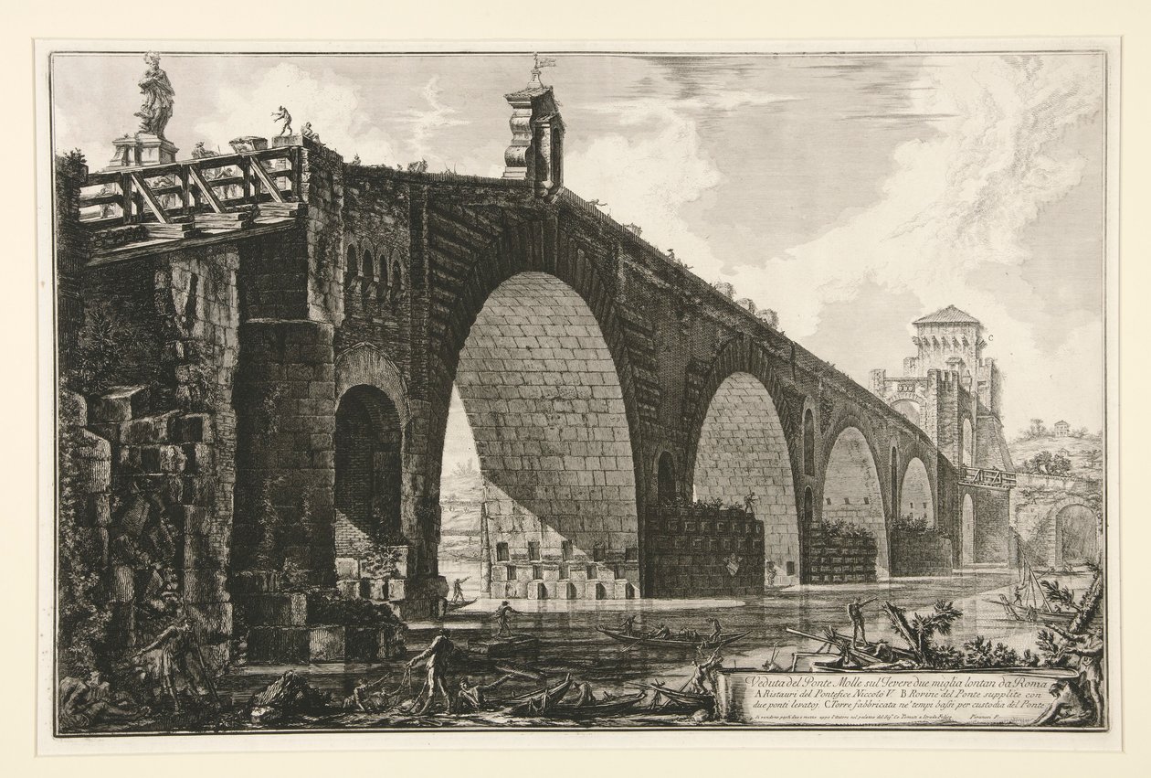 Widok na most Mulwijski nad Tybrem dwie mile za Rzymem, z Vedute di Roma autorstwa Giovanni Battista Piranesi
