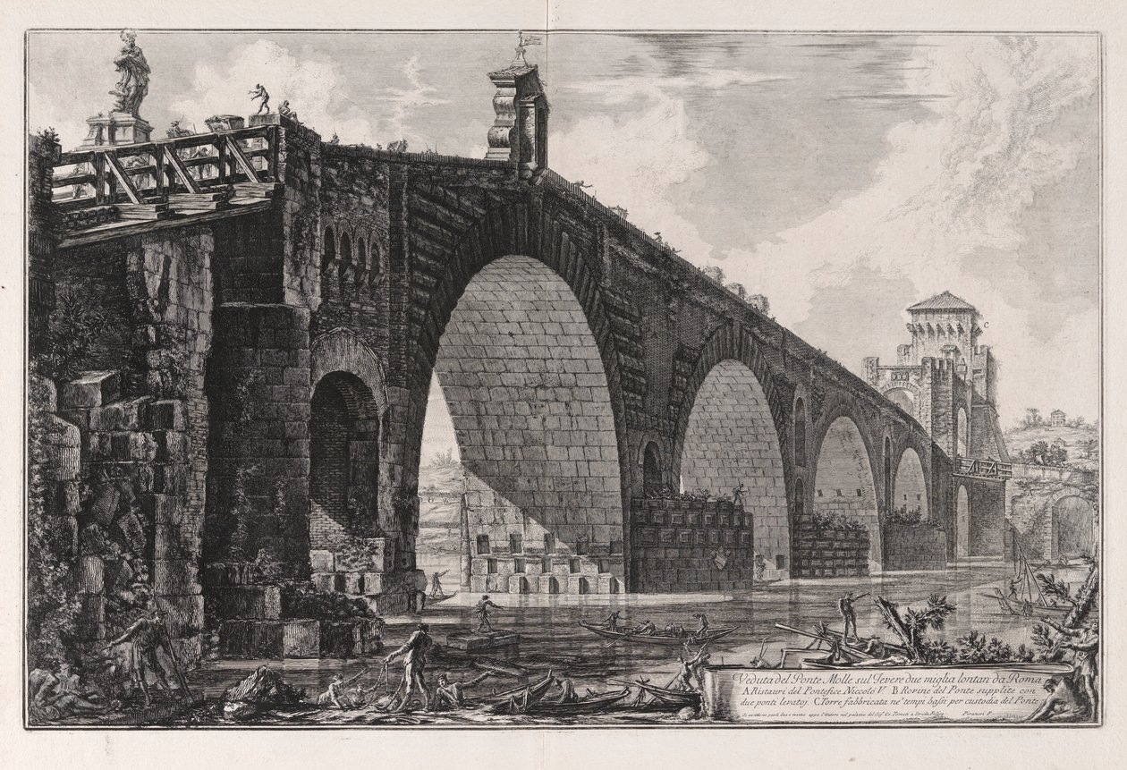 Widok na most Mulwijski nad Tybrem Dwie mile poza Rzymem, z Vedute di Roma (Widoki na Rzym) autorstwa Giovanni Battista Piranesi
