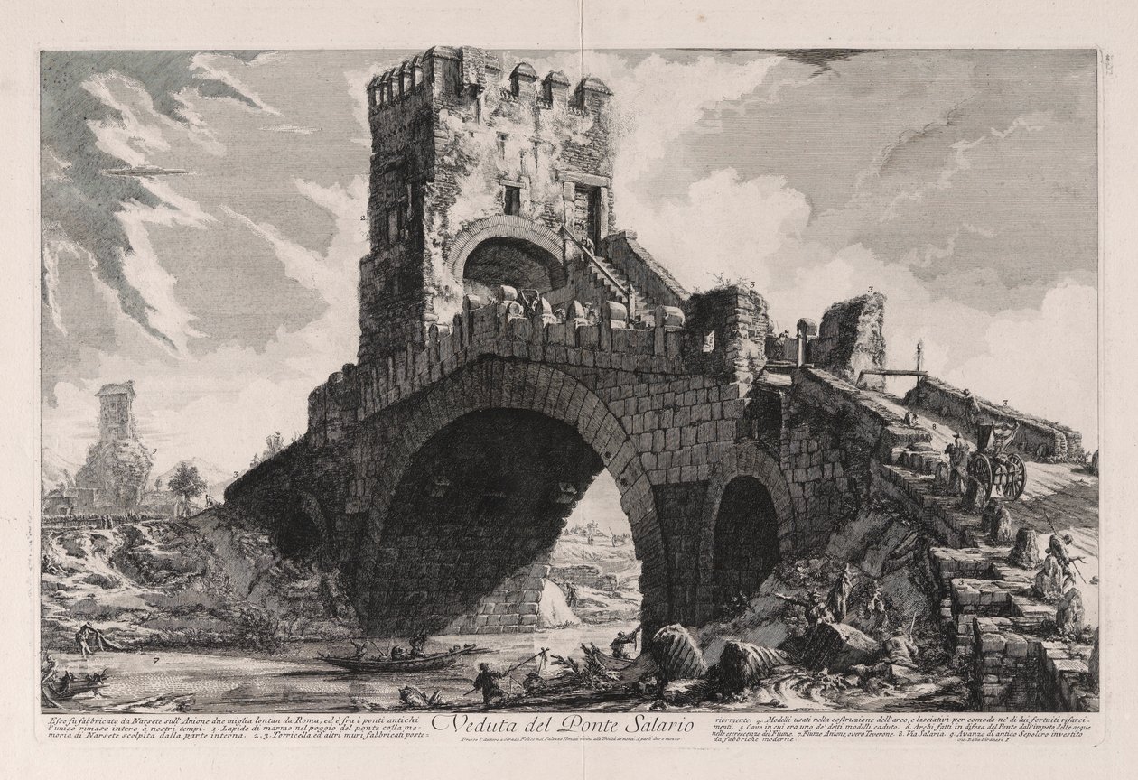 Veduta del Ponte Salario (Widok na most Salario), z Vedute di Roma (Widoki na Rzym) autorstwa Giovanni Battista Piranesi