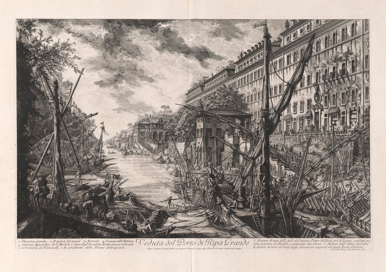 Widok na port Ripa Grande z Vedute di Roma (Widoki na Rzym) autorstwa Giovanni Battista Piranesi