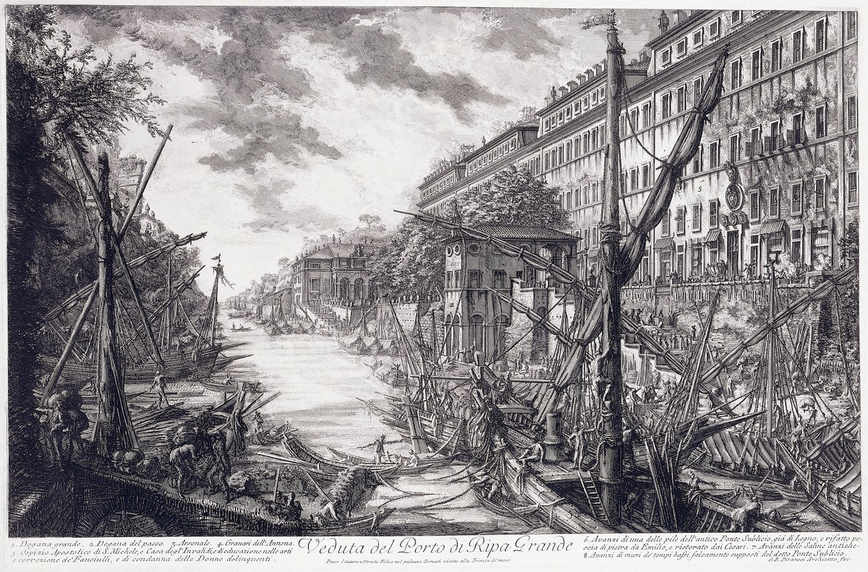 Widok portu Ripa Grande, ok. 1760 autorstwa Giovanni Battista Piranesi