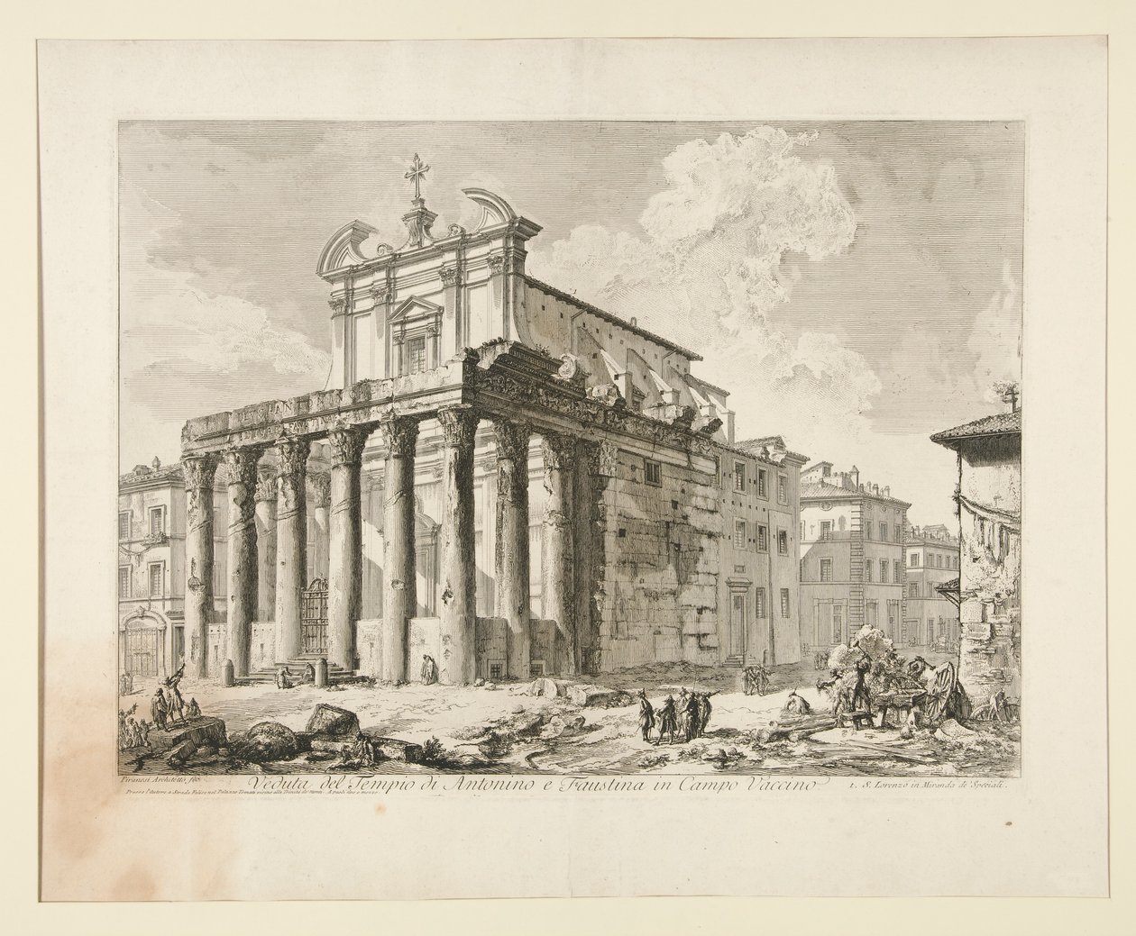 Widok na świątynię Antonina i Faustyny ​​w Campo Vaccino. (Widok na świątynię Antonina i Faustyny ​​na Forum Romanum.), Z Vedute di Roma autorstwa Giovanni Battista Piranesi