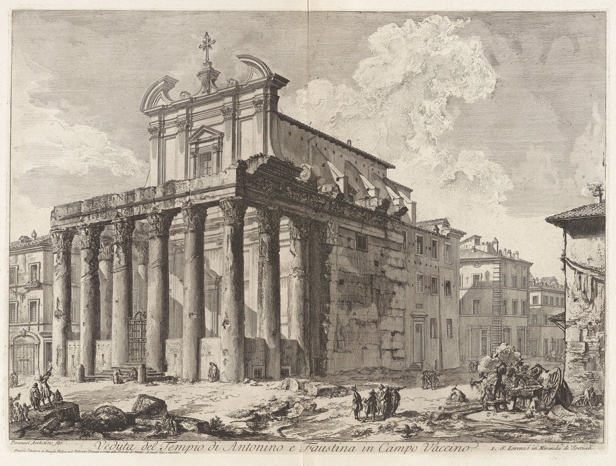 Widok świątyni Antoninusa i Faustyny na Campo Vaccino, z Vedute di Roma autorstwa Giovanni Battista Piranesi