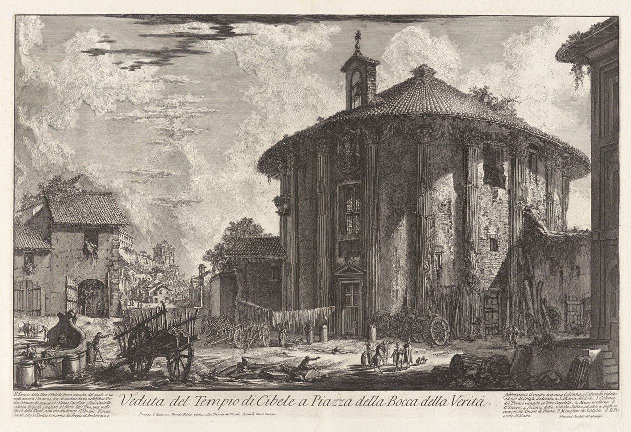 Widok na Świątynię Kybele na Piazza della Bocca della Verit? (Widok Świątyni Kybele na Piazza Bocca della Verit?), Z Vedute di Roma (Widoki Rzymu) autorstwa Giovanni Battista Piranesi