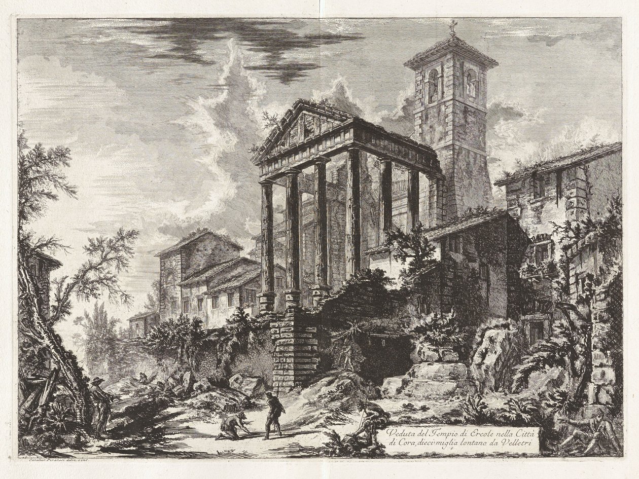 Widok świątyni Herkulesa w mieście Cora, dziesięć mil od Velletri, z „Widoków Rzymu” autorstwa Giovanni Battista Piranesi
