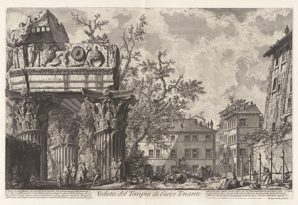 Veduta del Tempio di Giove Tonante (Widok Świątyni Jowisza Tonansa [Jowisz Gromowładny; właściwie Świątynia Wespazjana i Tytusa]), z Vedute di Roma (Widoki Rzymu) autorstwa Giovanni Battista Piranesi
