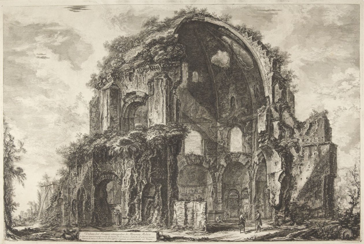Widok ośmiobocznej świątyni Minerwy Medyki autorstwa Giovanni Battista Piranesi