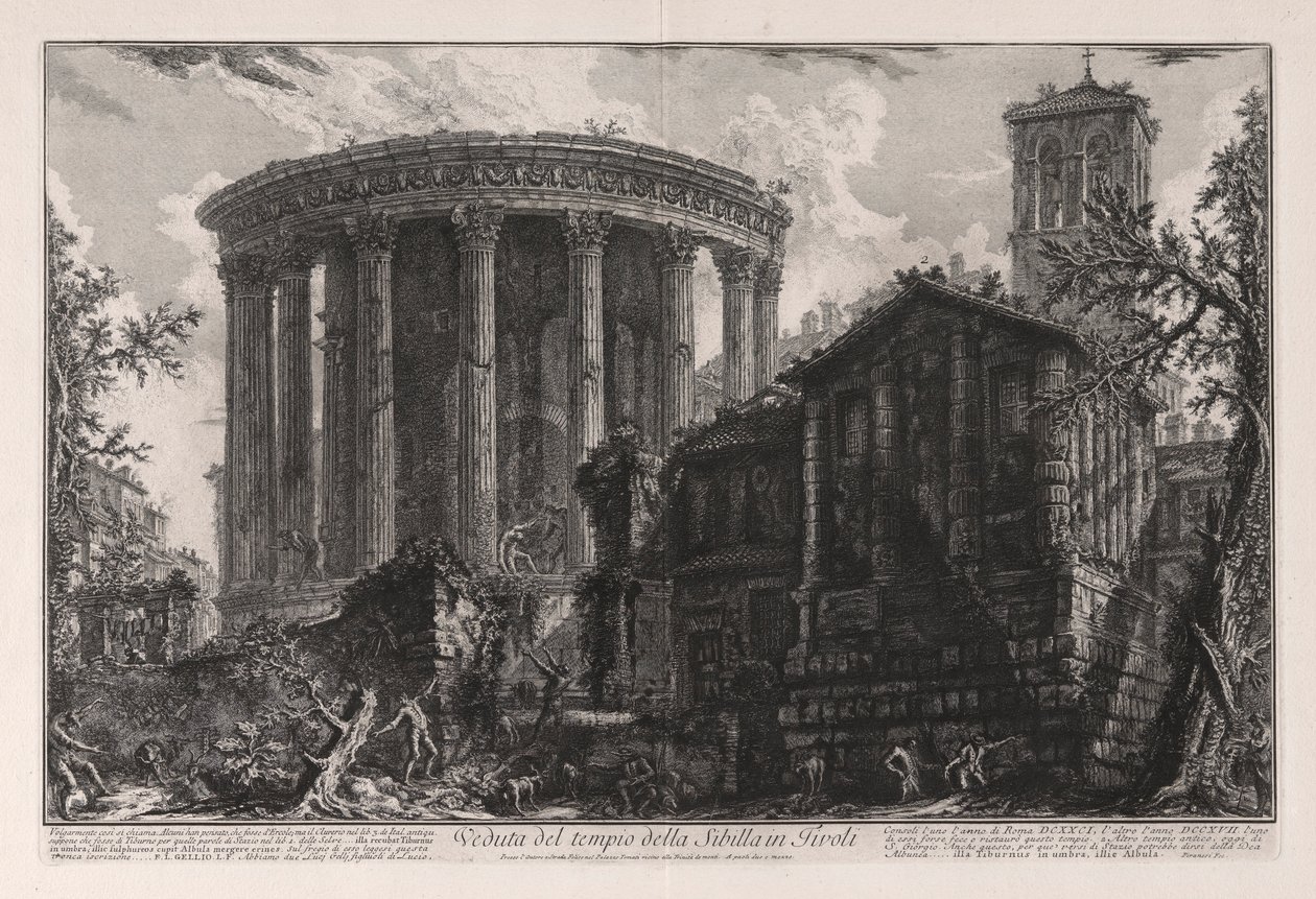 Widok na świątynię Sybilli w Tivoli, z Vedute di Roma (Widoki na Rzym) autorstwa Giovanni Battista Piranesi