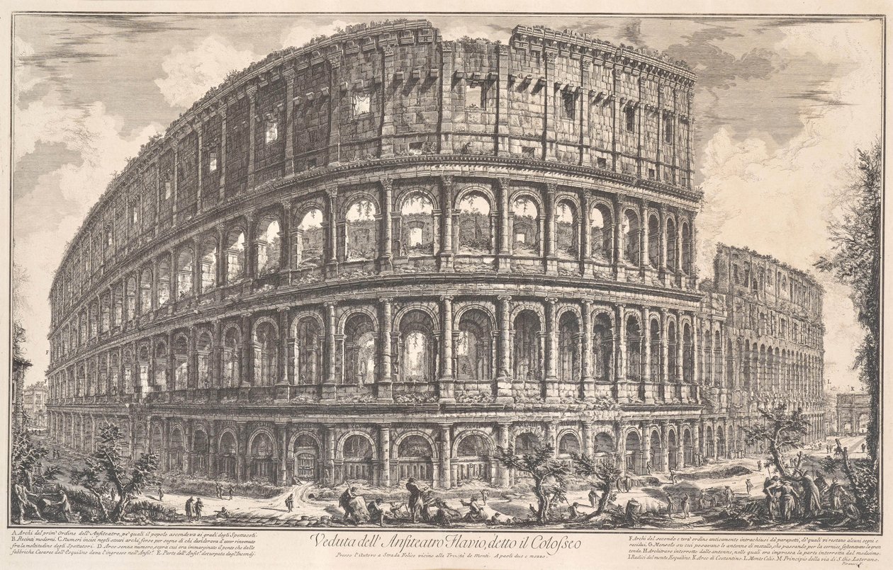 Widok na Amfiteatr Flawiuszów znany jako Koloseum, 1757. autorstwa Giovanni Battista Piranesi