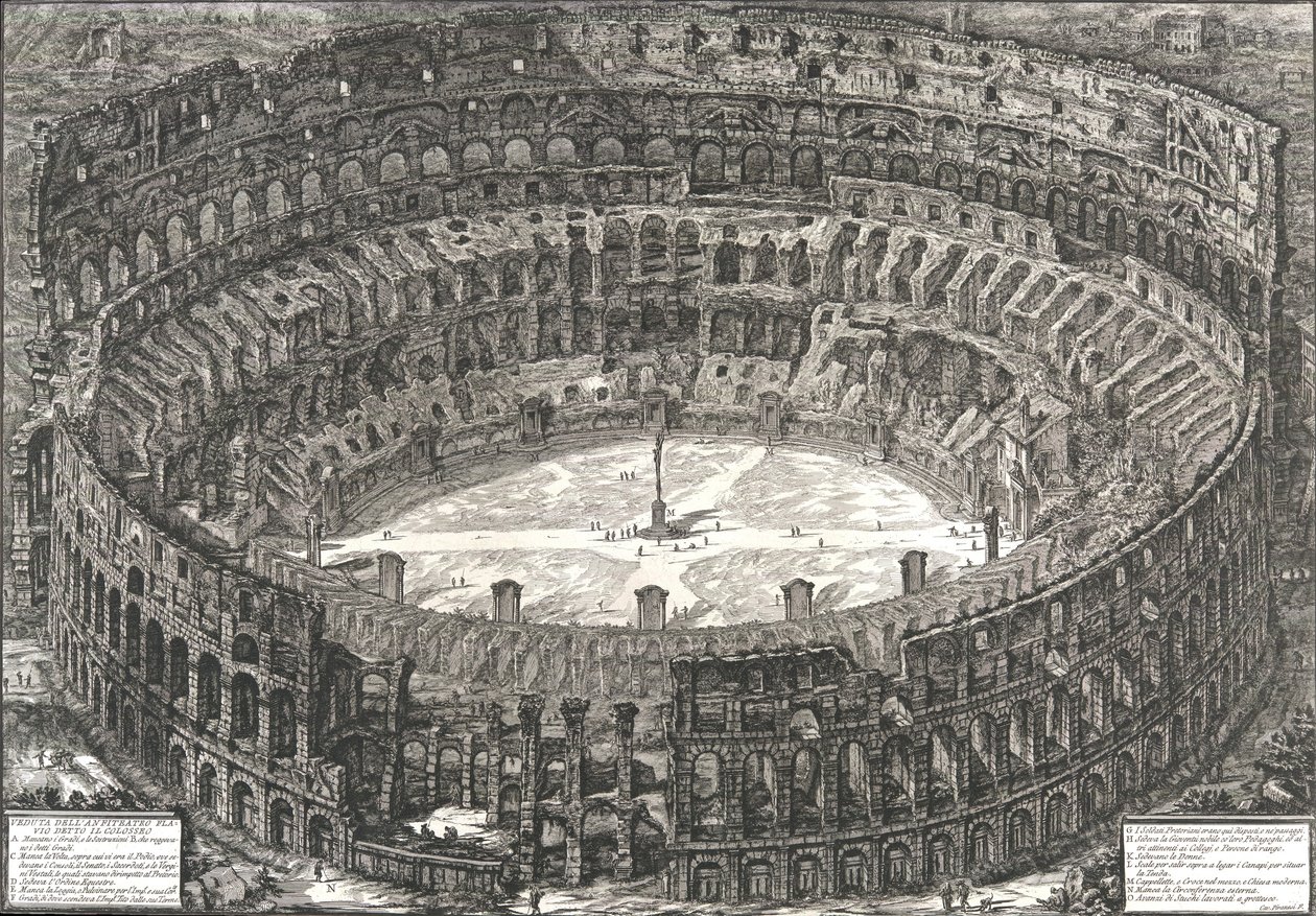 Widok na Amfiteatr Flawiuszów znany jako Koloseum, 1776. autorstwa Giovanni Battista Piranesi