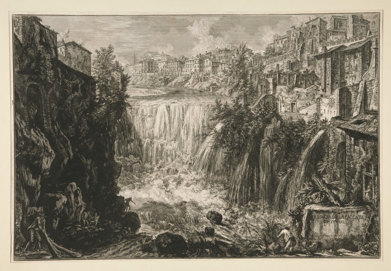 Widok wodospadu w Tivoli, z Vedute di Roma autorstwa Giovanni Battista Piranesi