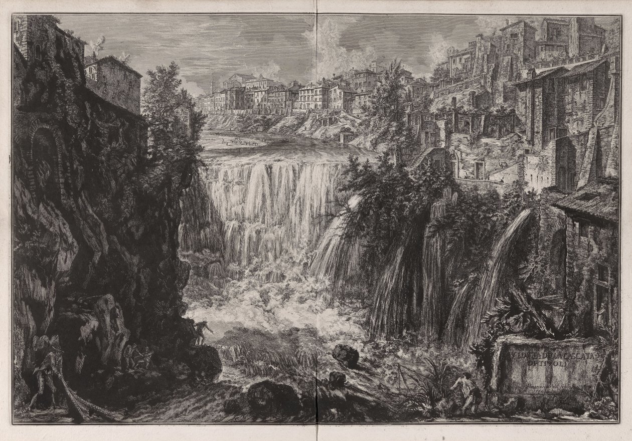 Widok wodospadu w Tivoli, z Vedute di Roma autorstwa Giovanni Battista Piranesi