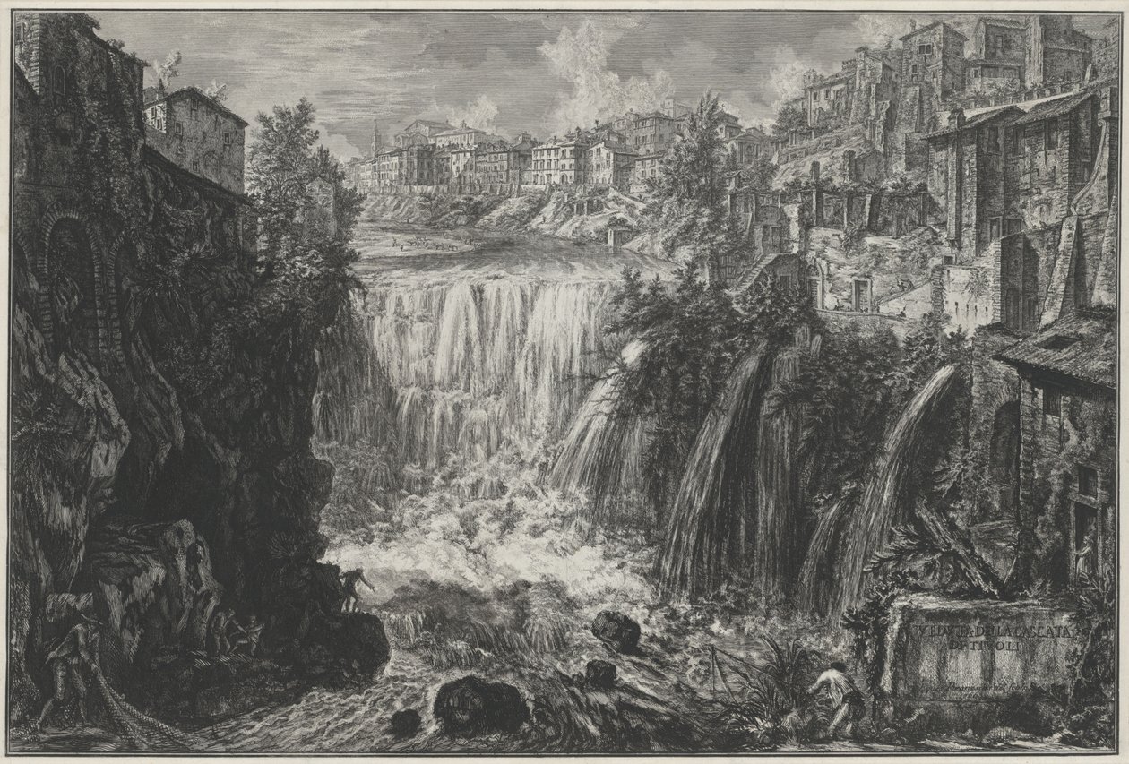 Widok wodospadu w Tivoli autorstwa Giovanni Battista Piranesi