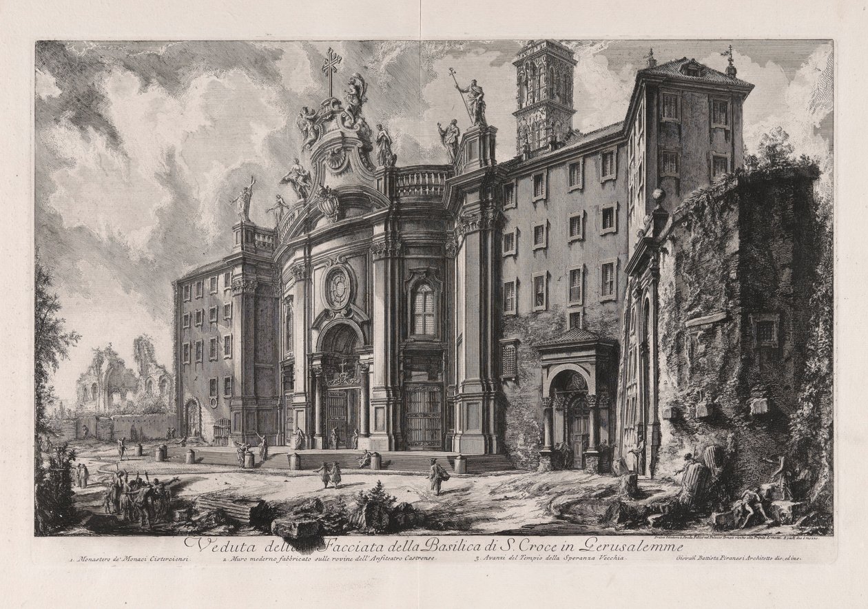 Widok Bazyliki Świętego Krzyża w Jerozolimie (Widok Fa? Ady Bazyliki Świętego Krzyża w Jerozolimie), z Vedute di Roma (Widoki Rzymu) autorstwa Giovanni Battista Piranesi