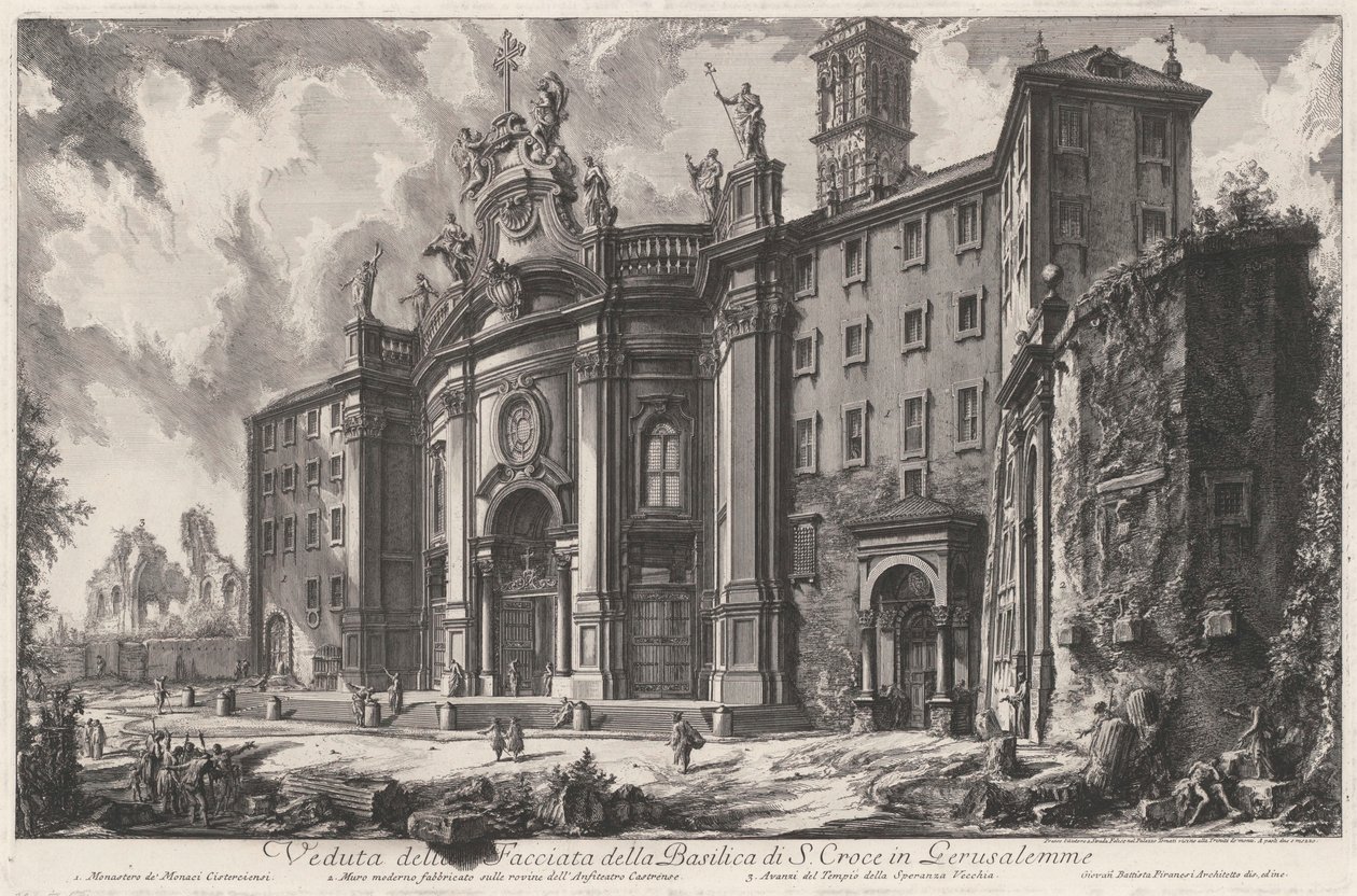 Widok fasady bazyliki Santa Croce in Gerusalemme autorstwa Giovanni Battista Piranesi