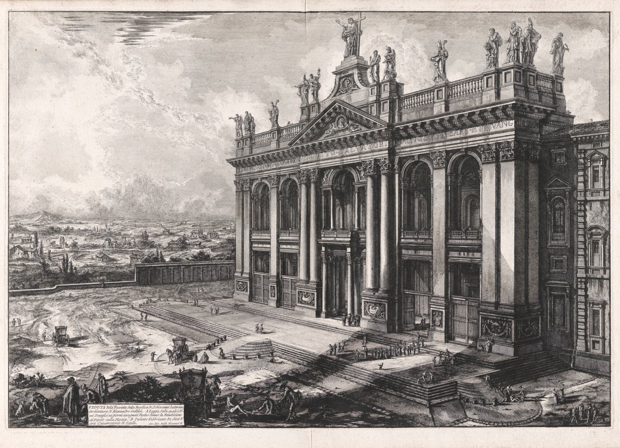 Widok fasady bazyliki S. Giovanni Laterano autorstwa Giovanni Battista Piranesi