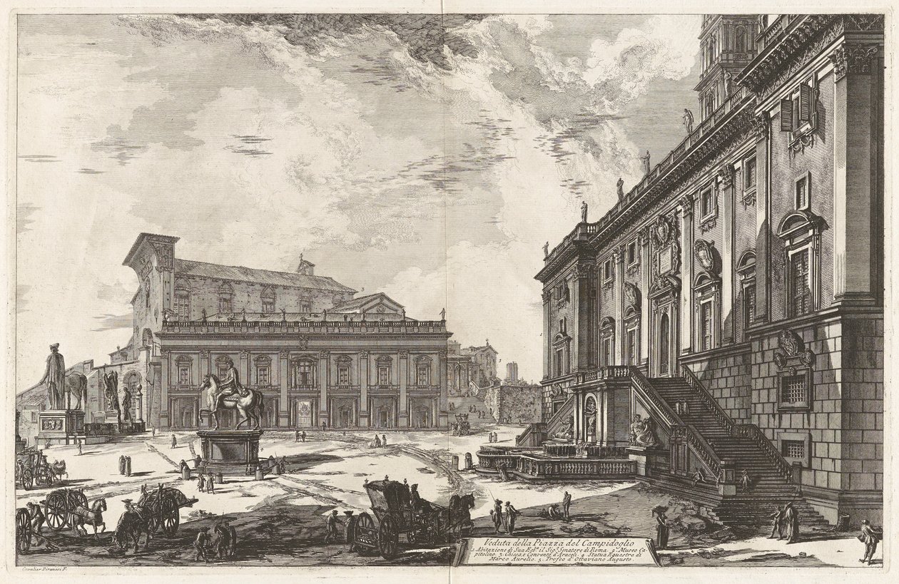 Widok na Piazza del Campidoglio z Vedute di Roma (Widoki Rzymu) autorstwa Giovanni Battista Piranesi