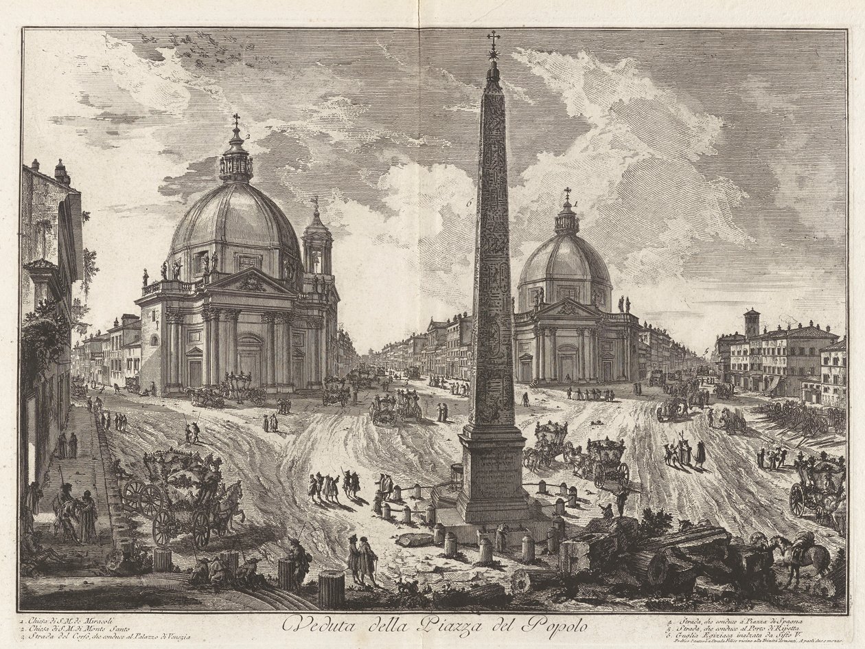 Widok na Piazza del Popolo, z Vedute di Roma (Widoki na Rzym) autorstwa Giovanni Battista Piranesi