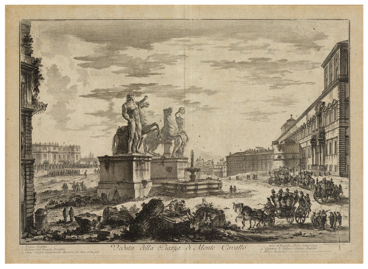 Widok na Piazza di Monte Cavallo (Kwirynał) autorstwa Giovanni Battista Piranesi