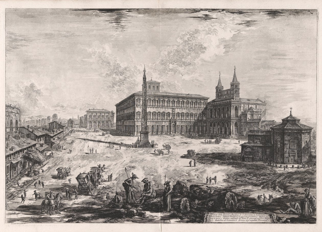 Widok na plac i bazylikę San Giovanni in Laterano (widok na plac i bazylikę San Giovanni in Laterano) z Vedute di Roma (Widoki na Rzym) autorstwa Giovanni Battista Piranesi