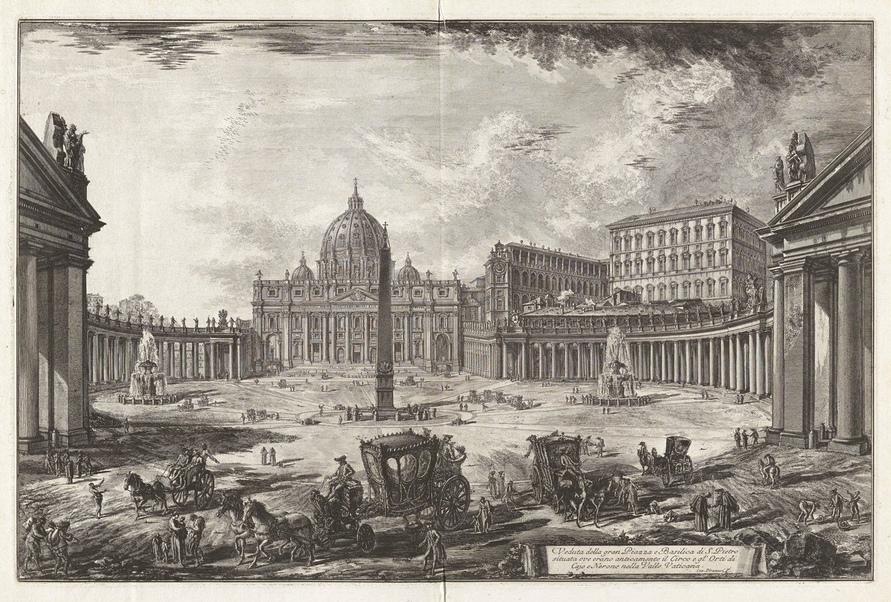 Widok na duży plac i bazylikę św. Piotra autorstwa Giovanni Battista Piranesi