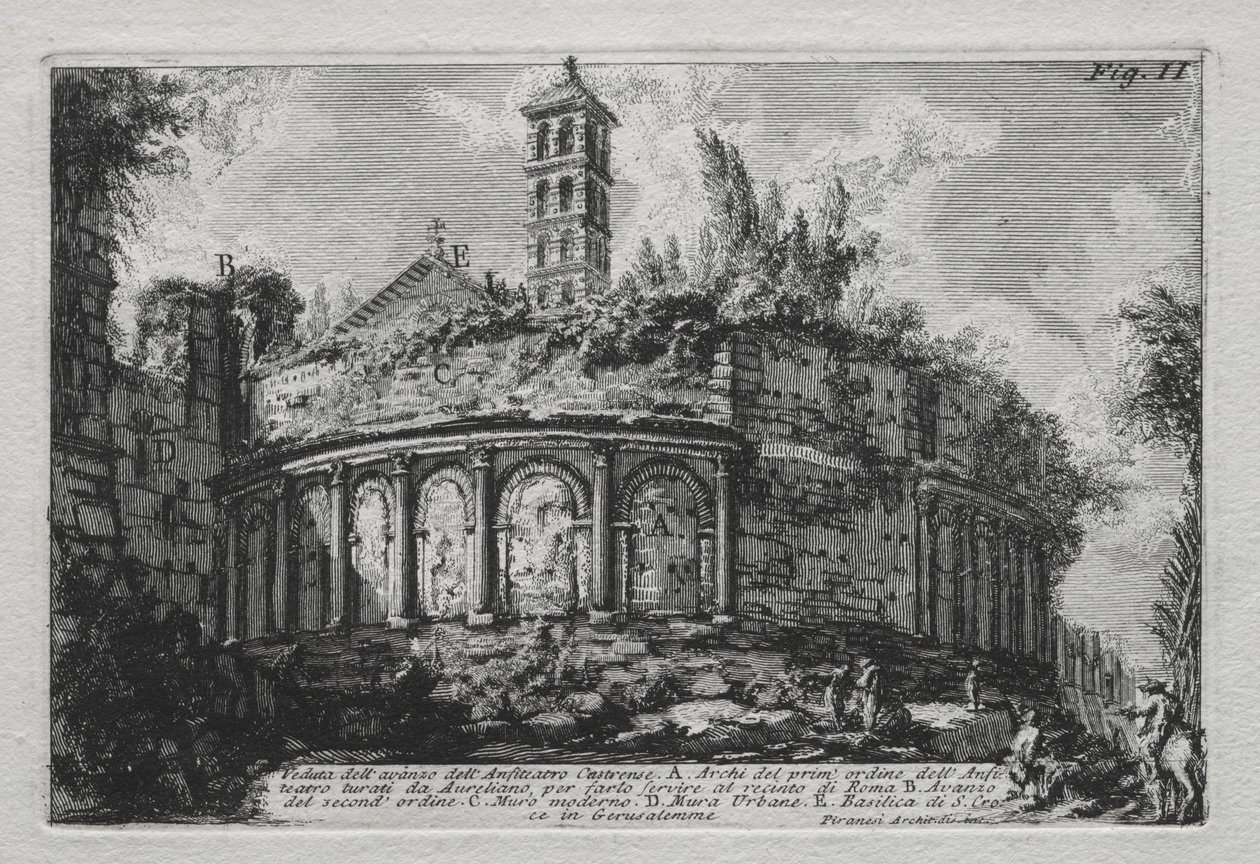 Widok na pozostałości amfiteatru Castranse. autorstwa Giovanni Battista Piranesi