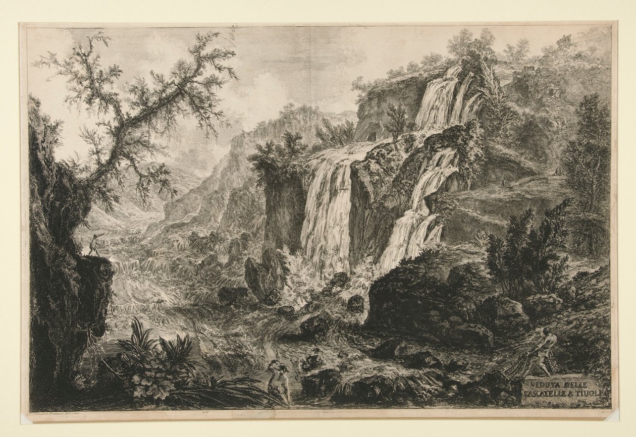 Widok na małe wodospady w Tivoli z Vedute di Roma autorstwa Giovanni Battista Piranesi