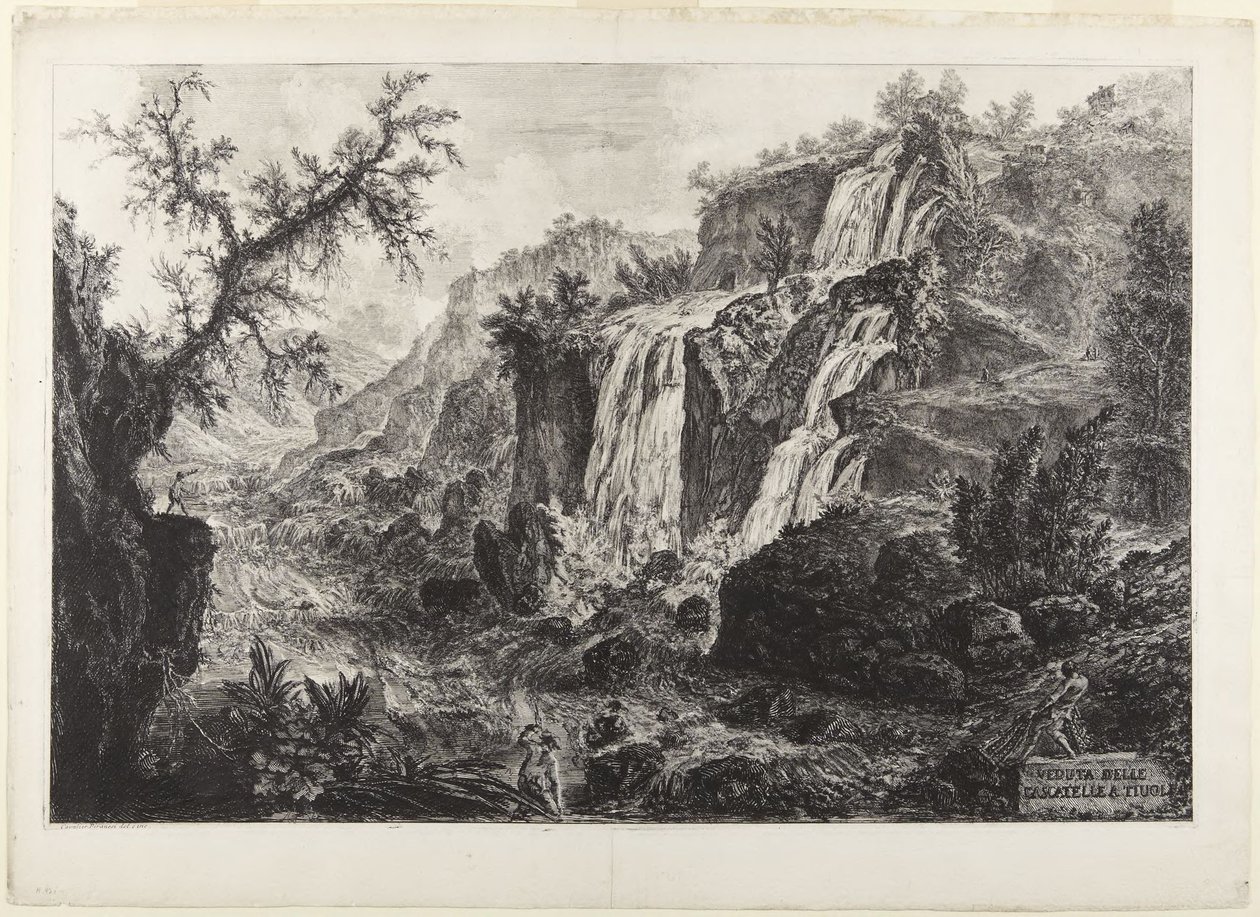 Widok małych wodospadów w Tivoli autorstwa Giovanni Battista Piranesi