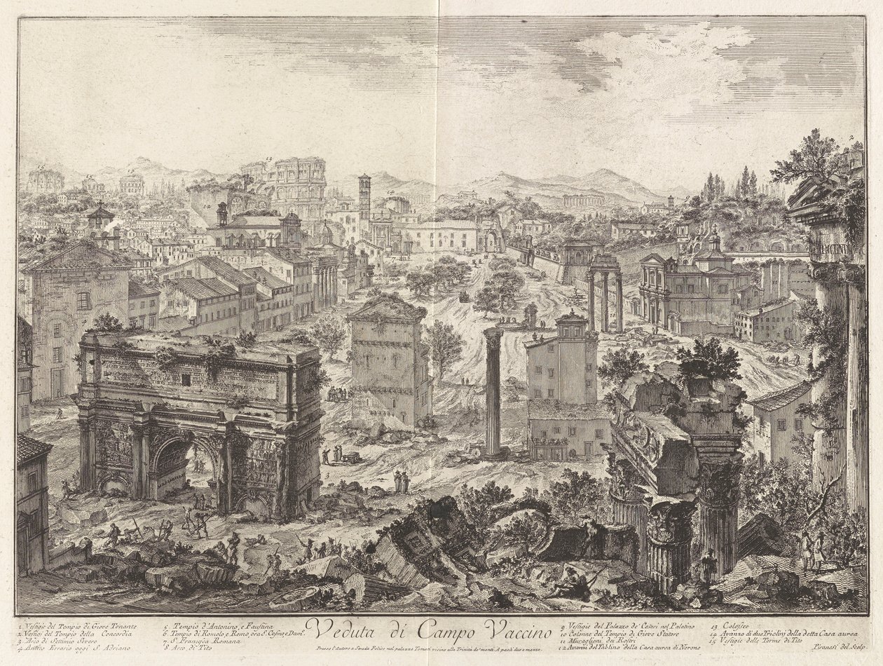 Veduta di Campo Vaccino (Widok na Campo Vaccino [Forum Romanum, ze Wzgórza Kapitolińskiego]), z Vedute di Roma (Widoki na Rzym) autorstwa Giovanni Battista Piranesi