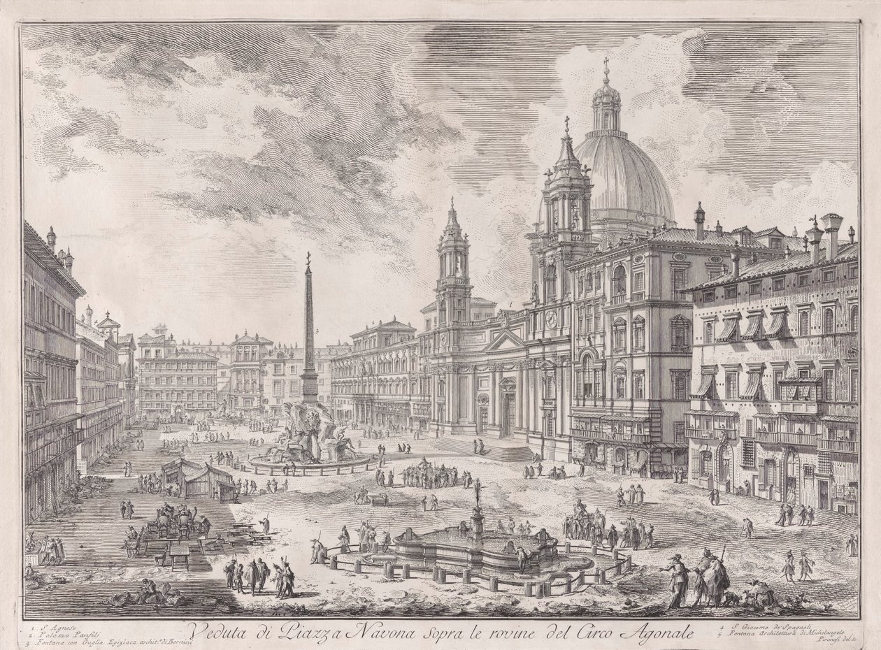 Widok na Piazza Navona nad ruinami cyrku Domicjana z Vedute di Roma (Widoki na Rzym) autorstwa Giovanni Battista Piranesi