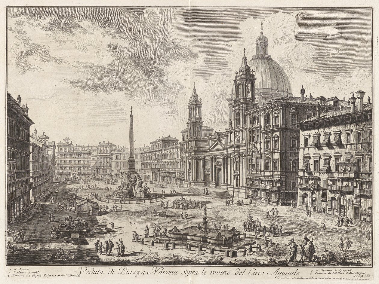 Widok na Piazza Navona nad ruinami cyrku Domicjana z Vedute di Roma (Widoki Rzymu) autorstwa Giovanni Battista Piranesi