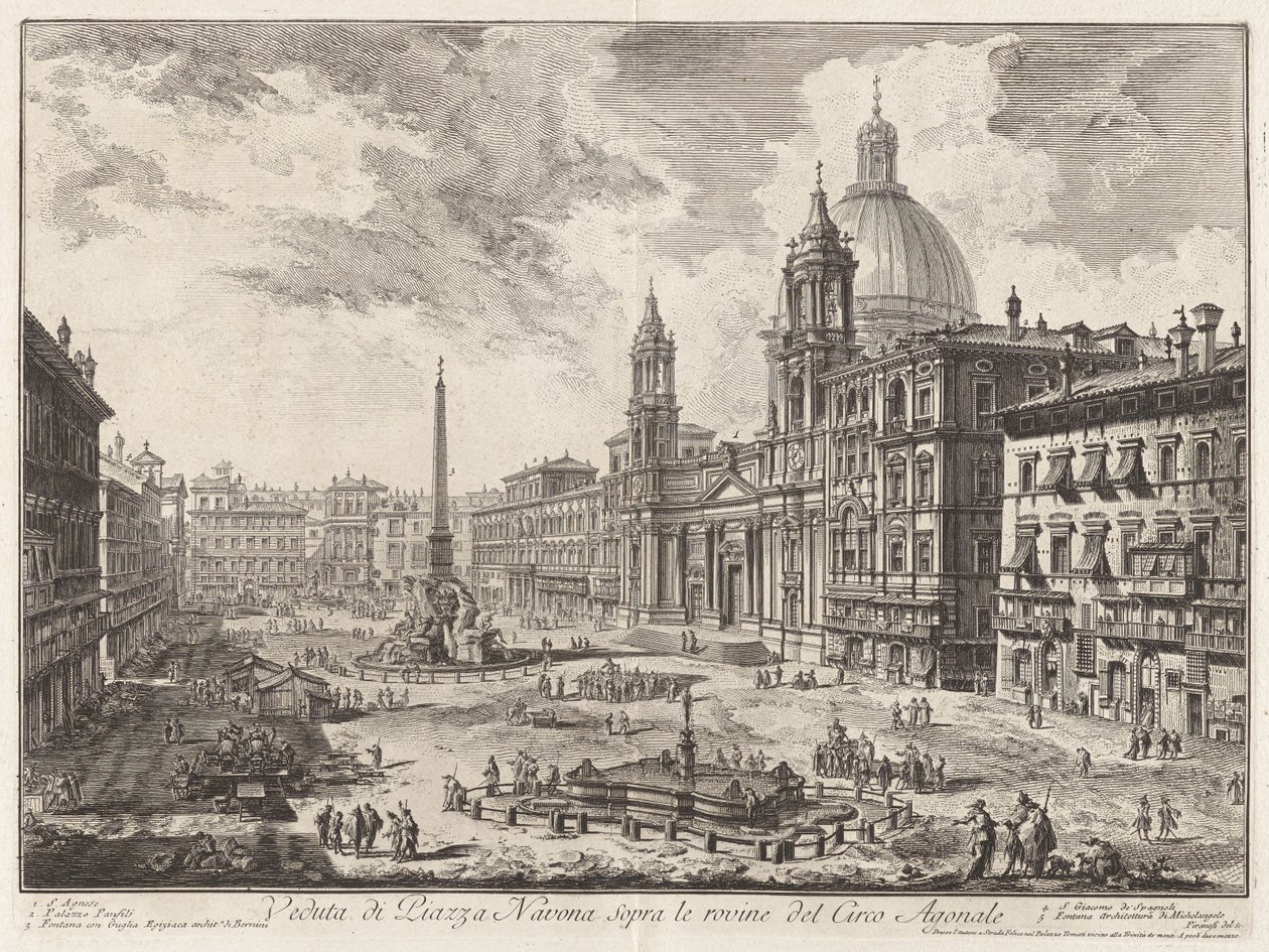 Widok na Piazza Navona ponad ruinami Circus Agonalis (Widok na Piazza Navona ponad ruinami cyrku Domicjana), z Vedute di Roma (Widoki Rzymu) autorstwa Giovanni Battista Piranesi