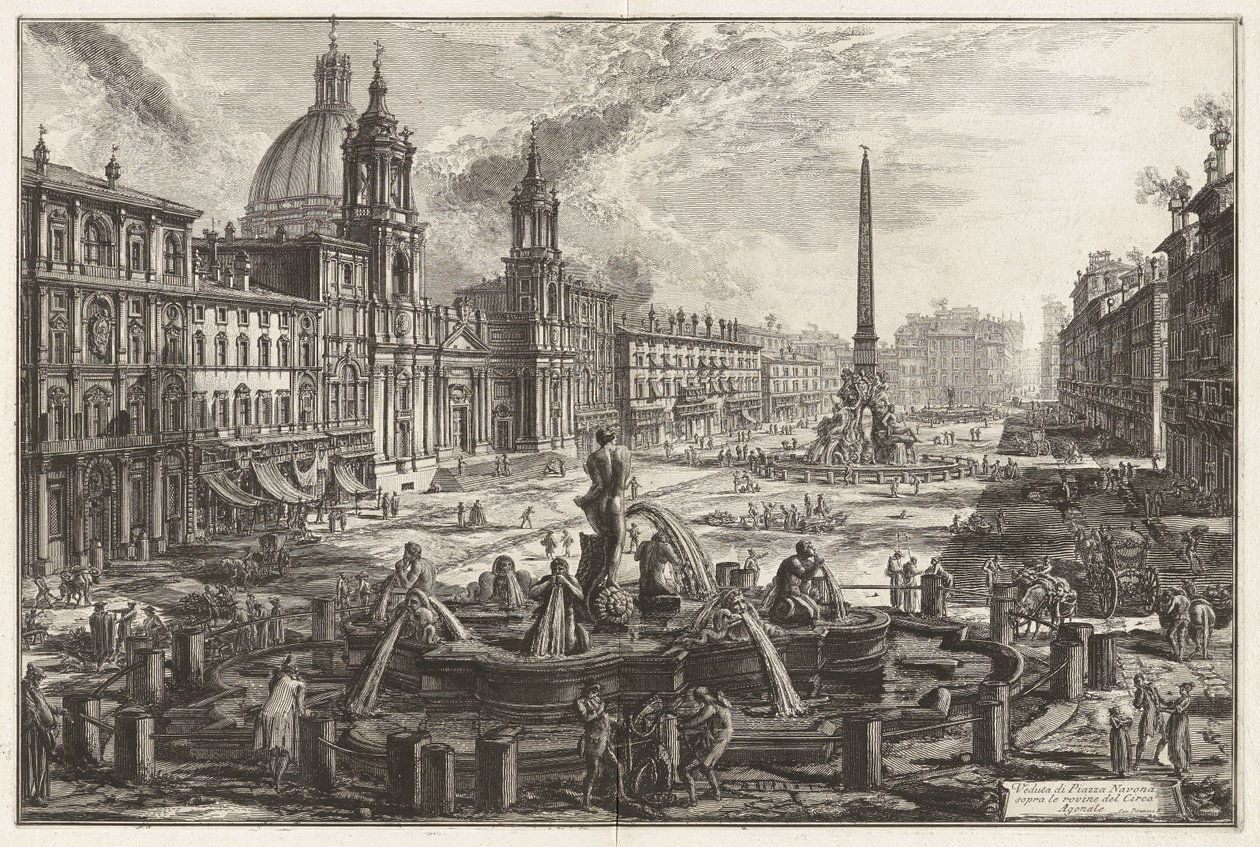 Widok na Piazza Navona ponad ruinami Circus Agonalis [cyrku Domicjana], z Vedute di Roma (Widoki Rzymu) autorstwa Giovanni Battista Piranesi