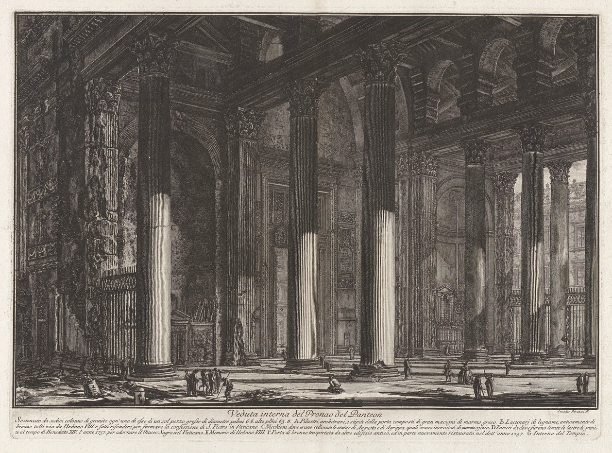 Widok wnętrza Pronaosa Panteonu, z Vedute di Roma (Widoki Rzymu) autorstwa Giovanni Battista Piranesi