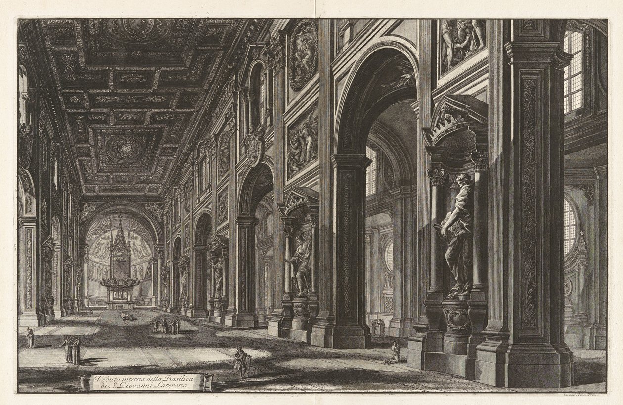 Widok wnętrza bazyliki San Giovanni in Laterano, z „Vedute di Roma” autorstwa Giovanni Battista Piranesi
